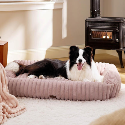 Bedsure Comfyfleece™ Cute Dog Bed for Small Medium Dogs Washable,25In Cream | Furry Puppy Beds,Square Rectangle Orthopedic Corduroy Aesthetic Pet Beds,Removable Zipper Cover,Non-Slip Bottom,Up to 15 Lbs50