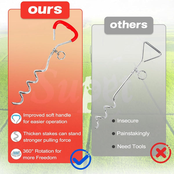 Supet Dog Tie Out Cable and Stake 32/16/10 Ft Outdoor, Yard and Camping, for Medium to Large Dogs up to 125 Lbs, 16" Stake, 32/16/10 Ft Cable with Durable Spring and Metal Hooks for Outdoor3