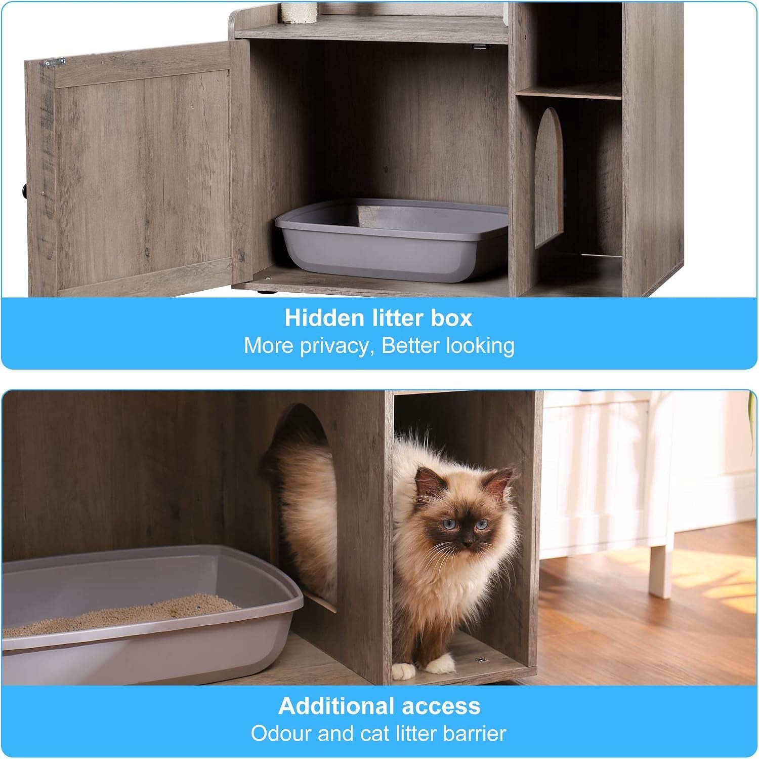 hey-brother-cat-tree-tower-food-station-xl-litter-box-enclosure-mpj101sg-48-81-inches-wooden-all-in-one-cat-furniture-large-hammock-bed-scratching-posts-big-basket-for-indoor-cats-rustic-gray