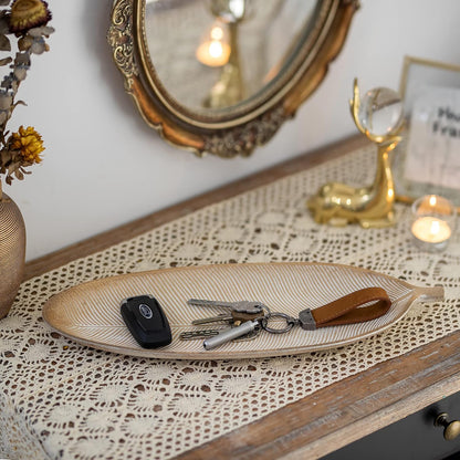 Leaf Wooden Decorative Tray, Wood Key Bowl for Entryway Table Decor | 16" Leaf Shaped Wooden Bowl Boho Decor for Living Room Console Table5