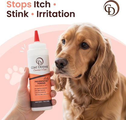 COAT DEFENSE Daily Preventative Powder | Made in USA | 9Oz Precision Point Waterless Dog Shampoo & Pet Deodorizer for Smelly Dogs | Provides anti Itch Relief | Dog Shampoo for Dry Itchy Skin7