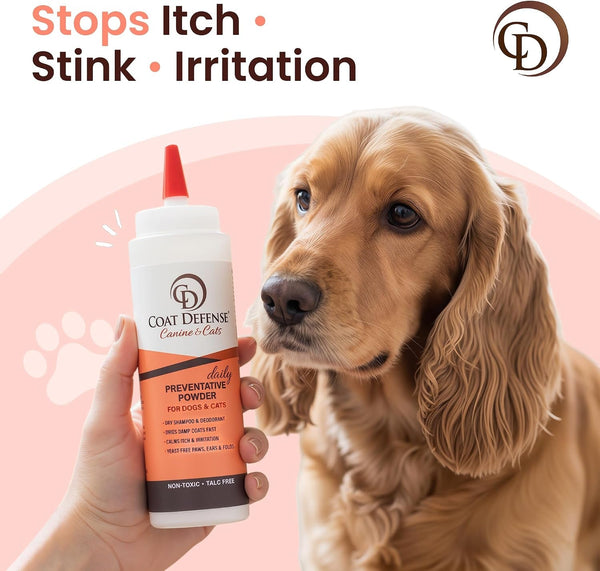 COAT DEFENSE Daily Preventative Powder | Made in USA | 9Oz Precision Point Waterless Dog Shampoo & Pet Deodorizer for Smelly Dogs | Provides anti Itch Relief | Dog Shampoo for Dry Itchy Skin7