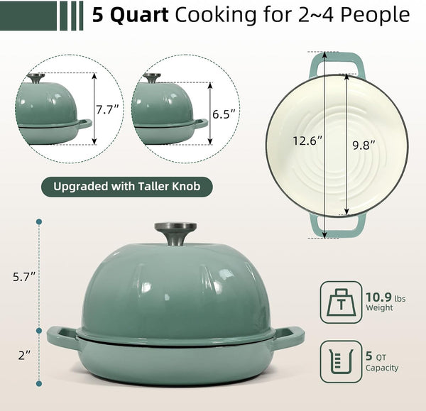 Sourdough Dutch Oven Bread Oven, 5QT Enameled Cast Iron Bread Pan Sourdough Pan, Bread Cloche Dutch Oven with Slicone Oven Mitts - Light Green2