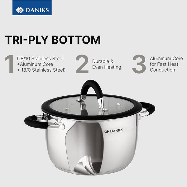 Orlando 11-Piece Stainless Steel Cookware Set with Glass Lids, Includes Saucepan and Frying Pan, Tri-Ply Bases for Even Heating, Induction Compatible, Dishwasher Safe, Heatproof Handles5