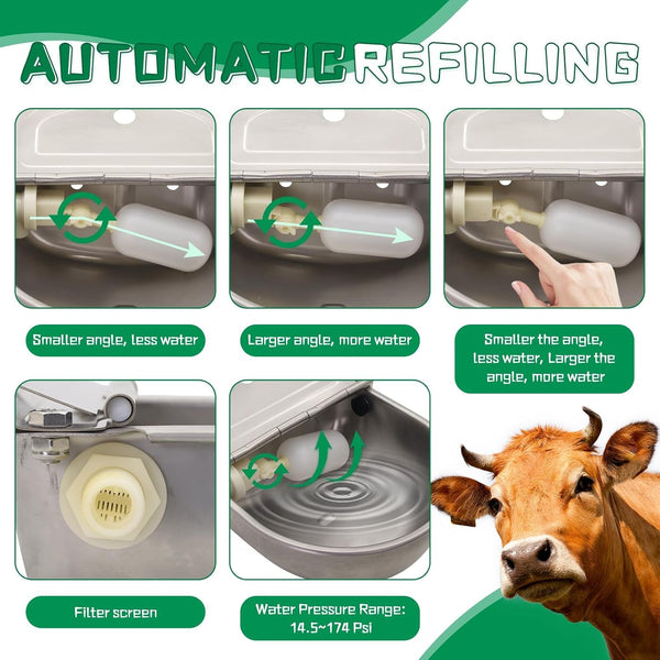 Automatic Dog Water Feeder 3L Stainless Steel Bowl for Chicken Cattle Sheep | with Float Valve Auto Fill Water Wall Mounted Livestock Waterer Rust Proof Keep Water Fresh Easy to Clean & Install for Goat2