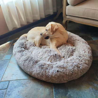 Coohom Oval Calming Donut Cuddler Dog Bed,Shag Faux Fur Cat Bed Washable round Pillow Pet Bed(30"/36"/43") for Medium Dogs (Xl(36"X27"X7"),Light Brown)6