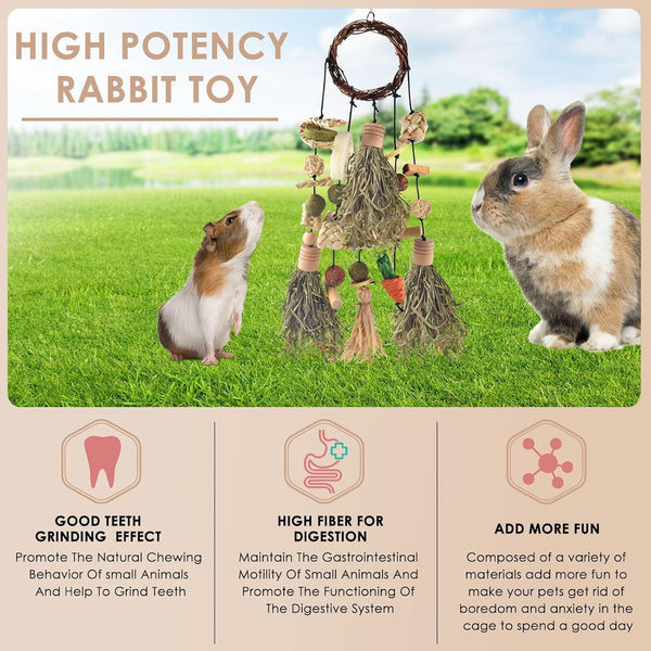 Bissap Rabbit Chew Toy Snack for Small Pet | Bunny Cage Hanging Chewing, Natural Teeth Grinding Toy Treat, for Guinea Pig Chinchilla Hamster Rat (Timothy Hay & Vine)4