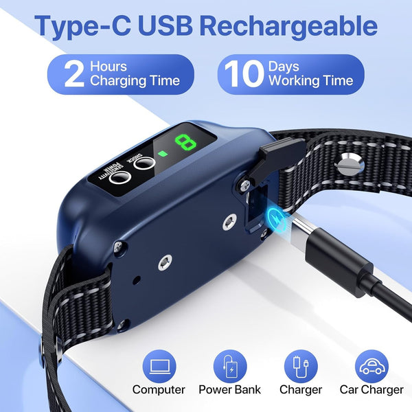 Dog Bark Collar, Automatic Bark Collar with 8 Sensitivity Levels,Smart Waterproof No Bark Collar with Beep Vibration Modes, Rechargeable anti Barking Collars for Large Medium Dogs-K045