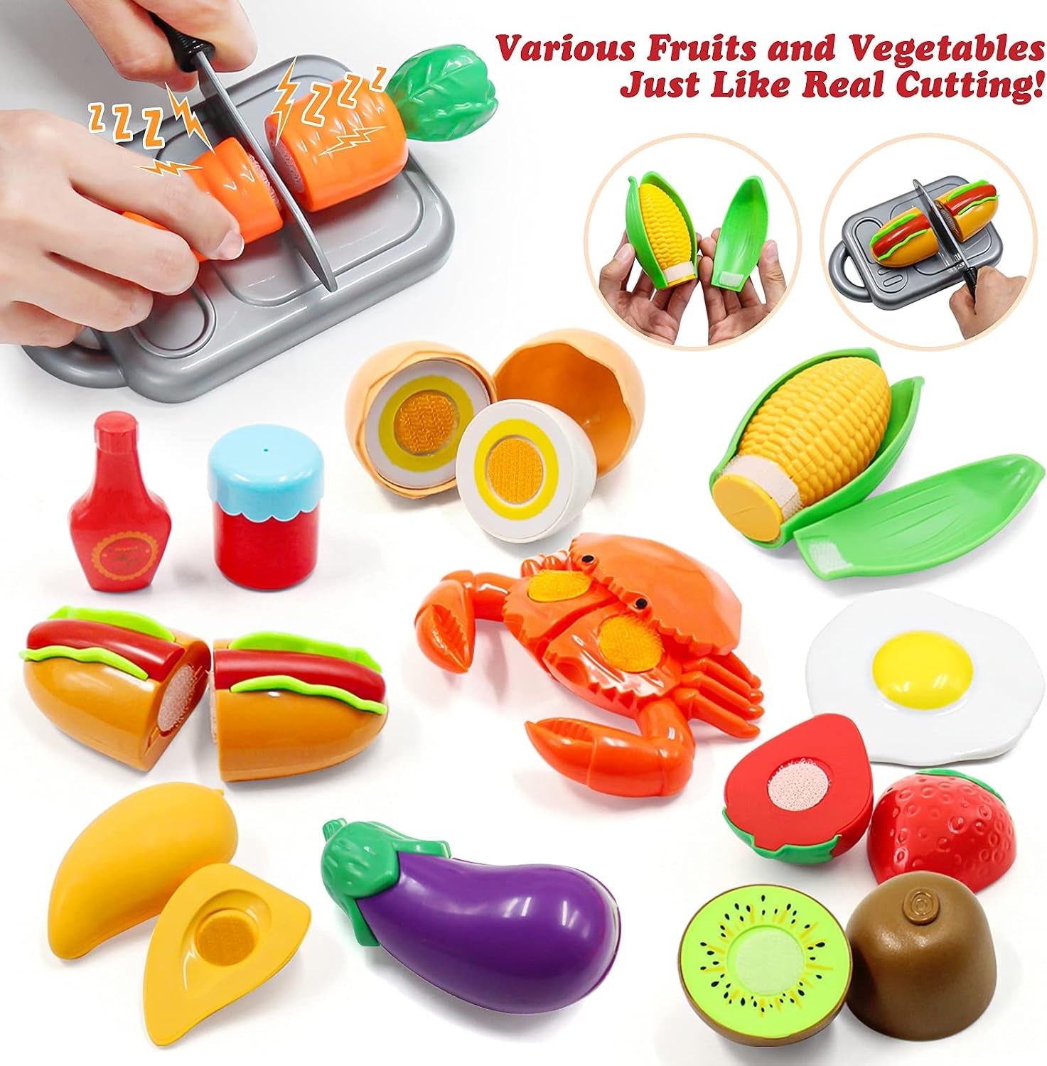 kids-pretend-play-kitchen-toys-accessories-set-32pcs-stainless-steel-toy-pots-and-pans-sets-w-rack-organizer-metal-cooking-utensils-apron-play-food-w-basket-for-kids-girls-boys-toddlers-3
