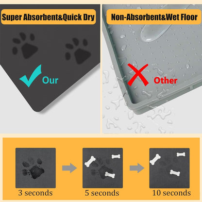 Dog Food Mat for Food and Water, Absorbent Pet Feeding Non-Slip Backing Cat Dog Bowl Mat No Stains Quick Dry Placemat with Footprints for Messy Brown,20"×12"5