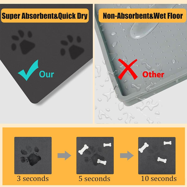 Dog Food Mat for Food and Water, Absorbent Pet Feeding Non-Slip Backing Cat Dog Bowl Mat No Stains Quick Dry Placemat with Footprints for Messy Brown,20"×12"5
