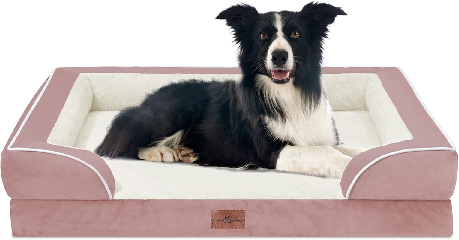 comfort-expression-orthopedic-dog-bed-for-extra-large-dogs-with-bolster-waterproof-dog-couch-bed-with-washable-cover-non-slip-bottom-supportive-egg-crate-foam-xl-pet-bed-42x30-inch