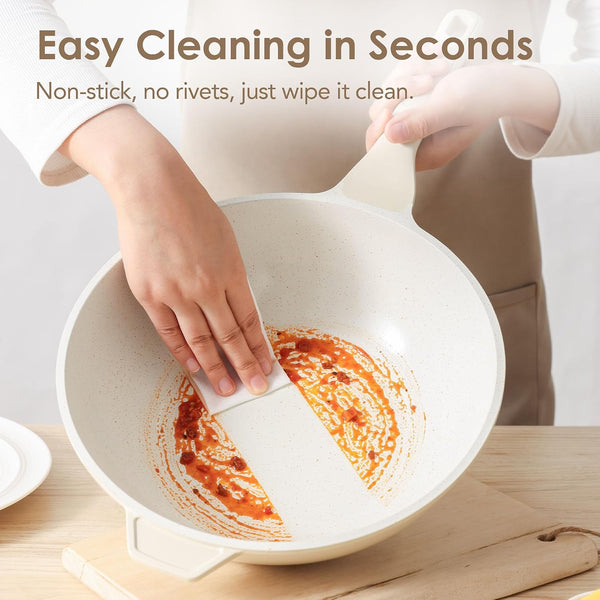 Nonstick Ceramic Wok Pan with Lid, 11Inch Non Toxic Stir-Fry Pan | PFAS Free, Induction Cookware, Even & Fast Heating, Easy to Clean, Durable, Non Stick Frying Pans Skillet, Stay-Cool Handle6
