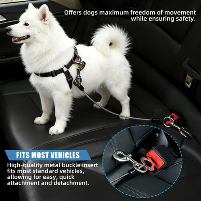 2Pcs Dog Car Seat Belt, Chew Proof Pet Safety Belt for Dogs, 2-In-1 Heavy Duty Dog Car Seatbelt Restraint, Waterproof Steel Wire Dog Leash (Black*2, 24Inch/60Cm)5