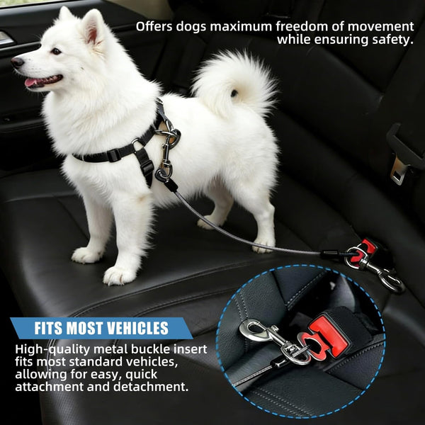 2Pcs Dog Car Seat Belt, Chew Proof Pet Safety Belt for Dogs, 2-In-1 Heavy Duty Dog Car Seatbelt Restraint, Waterproof Steel Wire Dog Leash (Black*2, 24Inch/60Cm)5