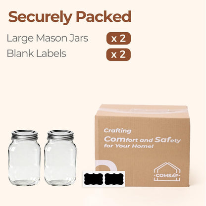 32 Oz Wide Mouth Mason Jars 2 Pack Large Glass Jars with Lids | Bpa-Free Materials, Quart Size, Chunky Salsa, Canning Pickling Sauce, Meal Prep Salad, Sourdough, Jam Jelly, Meal Prep8