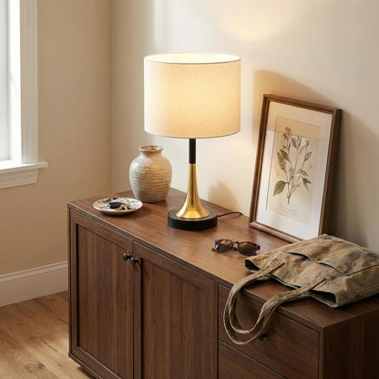 16.5'' Modern Table Lamps Set of 2 with Gold Metal Base and Linen Shade, Mid-Century Bedside Nightstand Lamps for Living Room and Bedroom(Bulb NOT Included)5