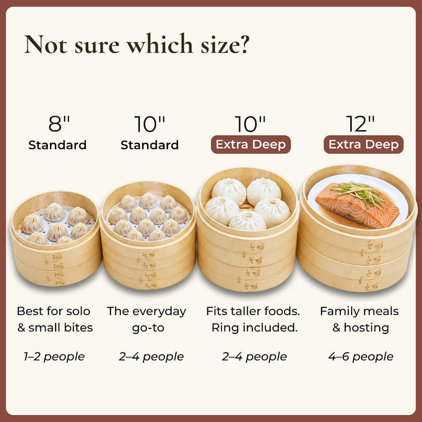 Bamboo Steamer Basket 10 Inch, Extra Deep Dumpling Steamer Set | Incl. Silicone Liners & Steel Ring, Steam Basket for Pot & Wok. Vegetable & Food Steamer for Dim Sum, Bao Buns7