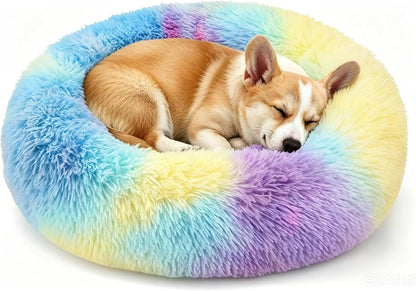 Calming Donut Dog and Cat Bed for Indoor Cats, Anti-Anxiety round Fluffy Soft Washable Small Pet Bed for Puppy and Kitten, Warming Comfortable Luxury Anti-Slip Waterproof Mute Base 20In Gray29