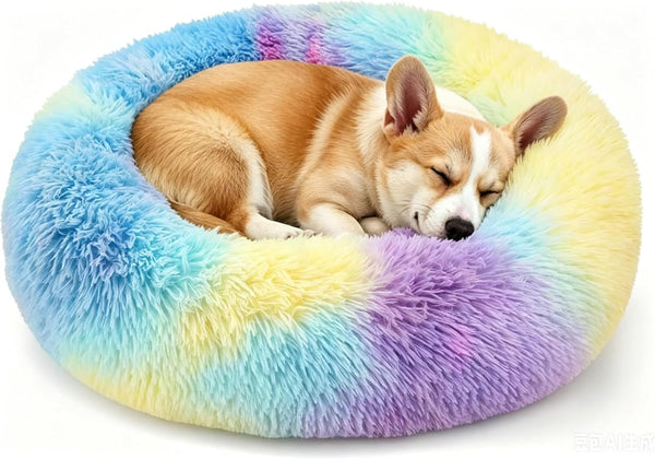 Calming Donut Dog and Cat Bed for Indoor Cats, Anti-Anxiety round Fluffy Soft Washable Small Pet Bed for Puppy and Kitten, Warming Comfortable Luxury Anti-Slip Waterproof Mute Base 20In Gray29