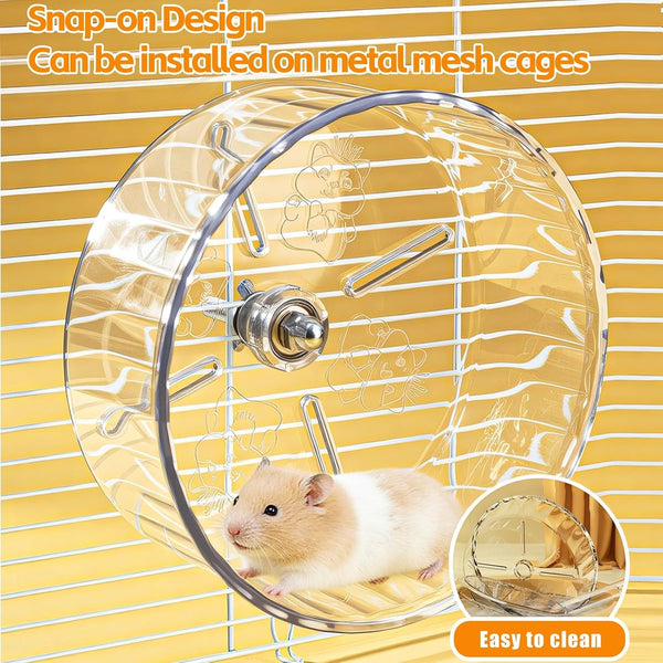 Silent Hamster Exercise Wheel,9.5 Inch Quiet Spinner Syrian Hamster Running Wheel,Silent Wheels with Anti-Skid & Adjustable Stand for Gerbils, Rats, or Other Small Pets,Transparent5