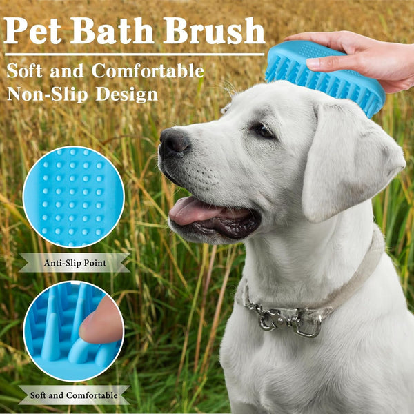 2PCS Dog Bath Brush Set | Adjustable Handle Dog Scrubber for Shampooing, Deshedding & Massaging, Suitable for Pets | Curry Comb & Shampo Brush for Dogs Cats and Horses (Green Blue)4