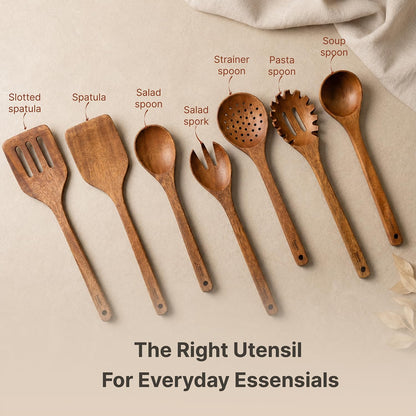 Koppen Dishwasher Safe Wooden Kitchen Utensils Set, 7 Pcs Acacia Wood Spoon Utensils for Nonstick Cookware, Resist Water Absorption & Crack, Long-Lasting, Non-Toxic for Cooking, Spatula, Ladle, Pasta5