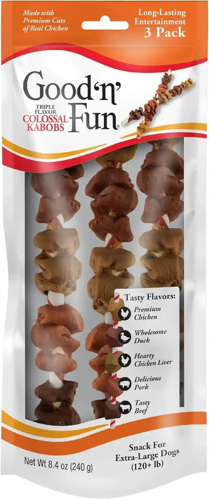 GOOD 'N' FUN Triple Flavor Colossal Kabobs, Treat Your Extra-Large Dog to Long-Lasting Rawhide Chews, 3 Count10