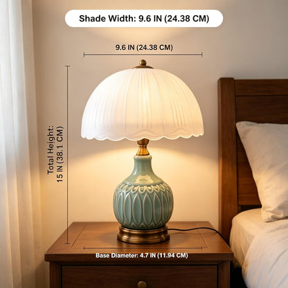 Table Lamps Ceramic Retro Lamp for Living Room,15." Modern Bedside Nightstand Traditional Lamps, Classic Chinoiserie Green Glass Lamp for Home (Retro)3