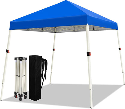 10X10 Slant Legs Pop up Canopy Tent, 1-Button Push Setup Canopy Tent, Adjustable Height Instant Portable Shelter, Protable Backpack, Easy Outdoor Sun Shade for Events, 8X8 Top, Blue1