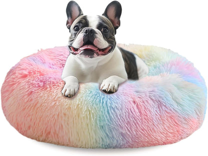 JOLLYVOGUE Small Dog Bed, Calming Dog Beds for Small Dogs & Indoor Cats - 20 Inches Donut Washable Cat Bed for Kittens & Puppies, round Fluffy Plush Faux Fur Pet Beds(Smoke Grey)38