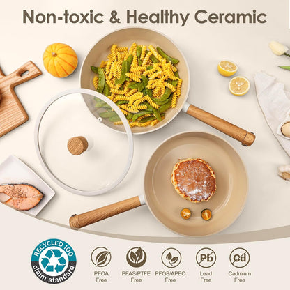 Ceramic Cookware Set 14Pcs, Nonstick Pots and Pans Set | Healthy Non Toxic Induction Cooking Set, Stackable Cookware with Kitchen Utensils, Pot Protectors, PFAS/PTFE Free3