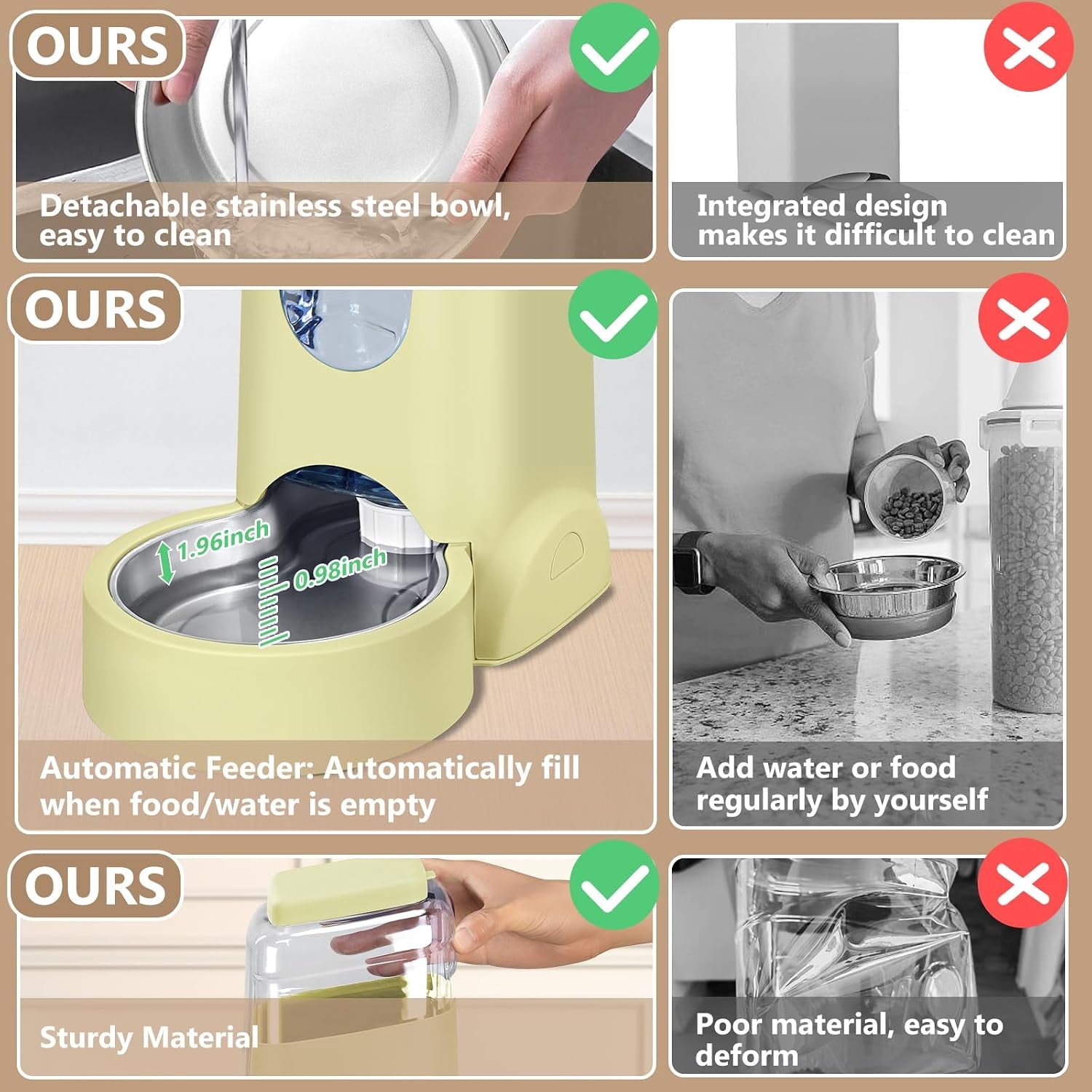 hwonmte-portable-automatic-cat-feeder-and-water-dispenser-with-stainless-steel-bowl-dog-gravity-food-feeder-and-waterer-for-small-medium-pets-puppy-kitten-1-gallon-x-2-cream-yellow