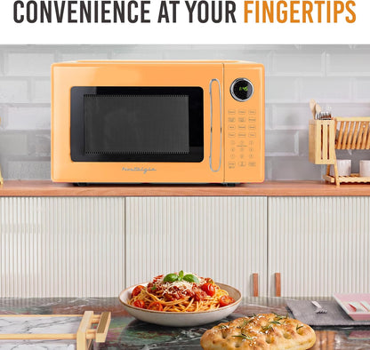 Modern Retro Compact Countertop Microwave Oven - 1.1 Cu. Ft. - 1000-Watts with LED Digital Display - Child Lock - Easy Clean Interior - Orange9