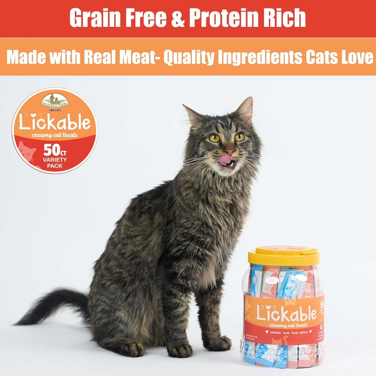 fieldcrest-farms-lickable-cat-treats-50-count-variety-pack-chicken-tuna-duck-salmon-thick-protein-rich-squeeze-tubes-with-taurine-grain-free-6-calories-per-tube