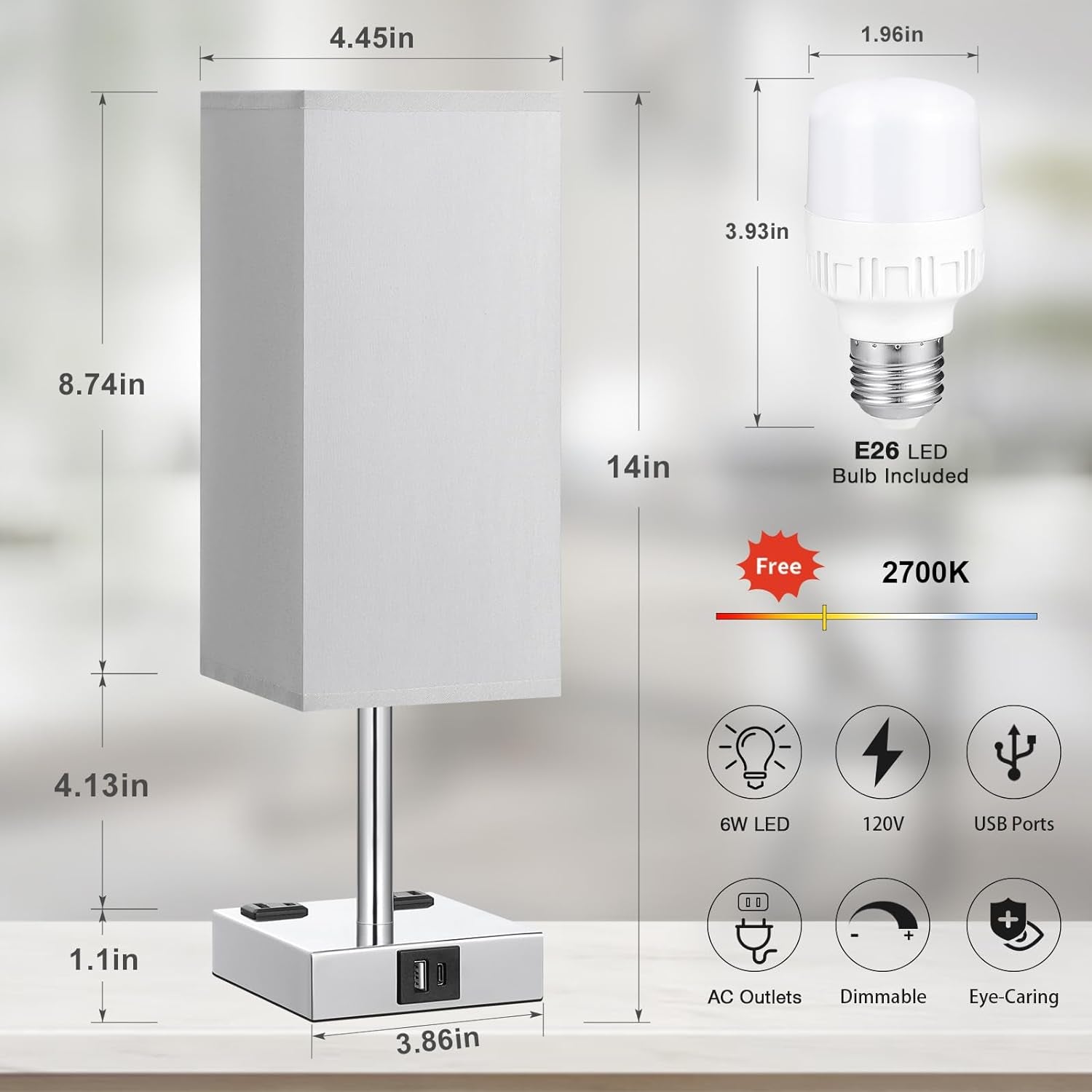 touch-bedside-table-lamp-for-bedroom-dimmable-usb-c-a-2-ac-outlets-3-way-dimming-3000k-bulb-included-square-grey-lampshade-and-silver-base-desk-lamp-for-nightstand-living-room-dorm