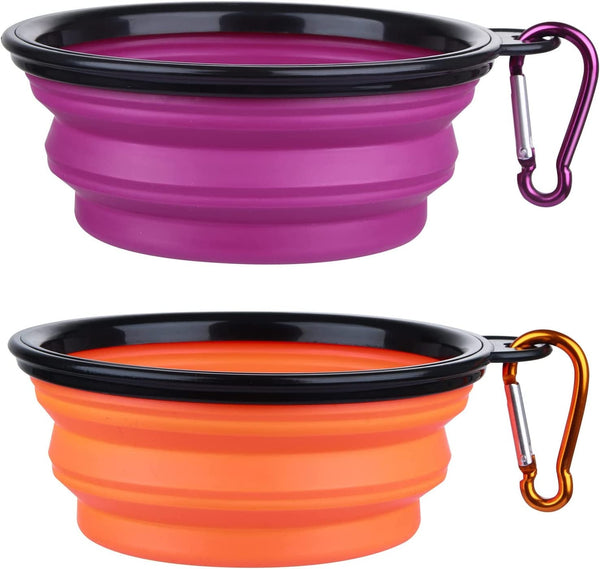 Dog Bowl Pet Collapsible Bowls, 2 Pack for Cats Dogs, Portable Pet Feeding Watering Dish for Walking Parking Traveling with 2 Carabiners (Small, Blue+Green)26