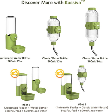 Automatic Pet Food Water Dispenser, Auto Gravity Pet Feeder Water Bottle Set for Cage, Feeding Station for Puppy Kitten Rabbit Guinea Pigs Chinchilla Ferret Hedgehog (Green)6