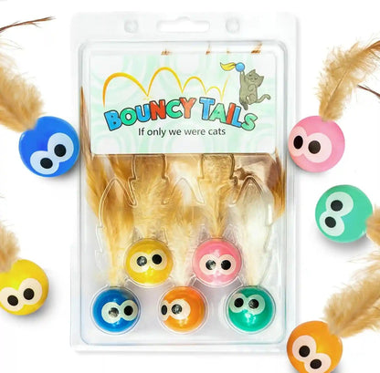 Bouncy Tails 5 Pack Interactive Bouncy Ball with Natural Feathers for Indoor Cats and Kittens Who Love to Play and Have Fun.8