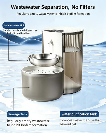 Filterless Cat Water Fountain, 3.5L/118Oz Wastewater Separation No Filter | Stainless Steel Bowl, Quiet ,Pet Water Fountain for Cats & Dogs Dispenser, Wireless Automatic Water Fountains4