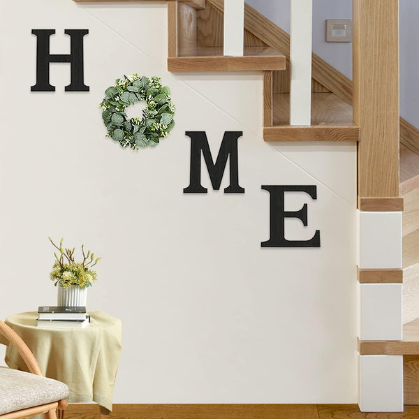 Wood Home Sign with Eucalyptus Wreath for O Home Decor Wall Decor | Hanging Farmhouse Wall House Decor Wood Letters for Wall Art Rustic Home Decor Wall Decor Living Room Kitchen Entryway Black4