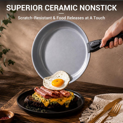 18-Piece Ceramic Pots and Pans Set Non Stick, Non Toxic Cookware Set with Removable Handles, Pot Sets for Cooking, Induction Ready, Dishwasher & Oven Safe, PFAS PFOA & PTFE Free (Black)3