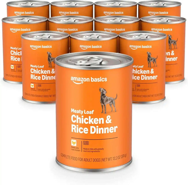 Amazon Basics Wet Dog Food Meaty Loaf Variety Pack, Filet Mignon Flavor and Chicken & Rice Dinner, Made with Real Chicken and Beef, 13.2 Oz Can, (6 Cans of Each Flavor, 12 Cans in Total)14
