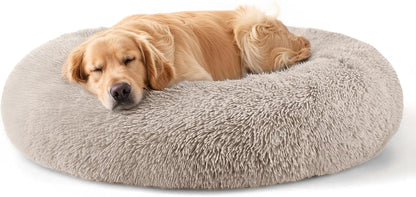 Hoewina Dog & Cat Bed for Indoor Cats, 20In Calming Donut Bed for Puppy and Kitten, Washable round Fluffy Pet Bed for Small Medium Dogs and Cats (Light Grey)45