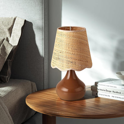 Brown Small Bedside Table Lamp for Bedroom, Farmhouse Bedroom Lamps for Nightstand, Rattan Lamp Shade Table Lamps for Small Spaces for Kitchen Counter, Home Office, Living Room, Kids Dorm1