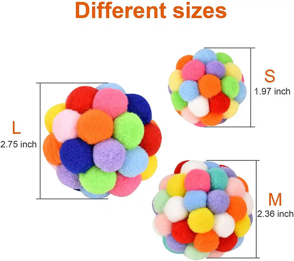 TUSATIY Cat Toy Balls with Bell 3PCS, Colorful Soft Fuzzy Balls Built-In Bell for Cats, Interactive Playing Chewing Toys for Indoor Cats and Kittens3