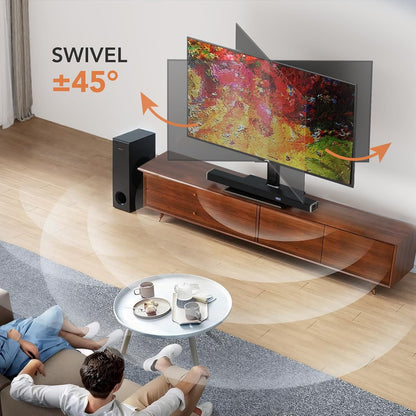 Universal Swivel Tv/Table Top TV Stand for 19 to 43 Inch Tvs with 90 Degree Swivel, 4 Level Height Adjustable, Heavy Duty Tempered Glass Base, Holds up to 99LBS HT02B-0013