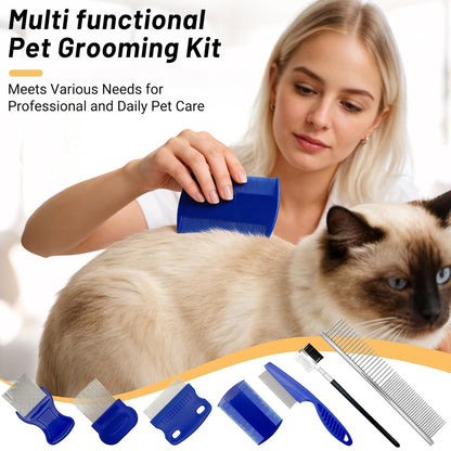 7PCS Flea Comb Set for Cats & Dogs, Pet Comb, Dog Eye Comb, Tick Comb | 7 Combs for Flea Removal, Tear Stain Cleaning and Grooming with Stainless Steel and Plastic for Cats and Dogs.7