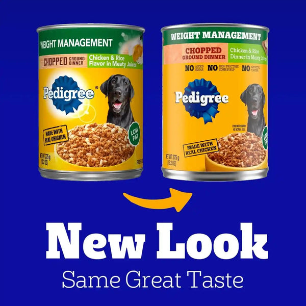 Pedigree Chopped Weight Management Wet Dog Food, Chicken, 13.2Oz, 12 Count | Real Chicken #1 Ingredient, Low Fat, 100% Complete & Balanced, Made in USA, Use as Topper or Serve Alone, Low Fat3