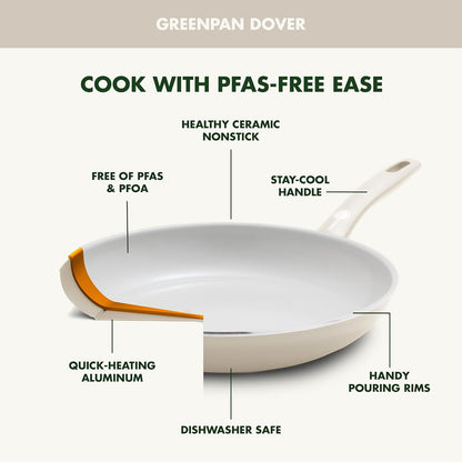 Dover Healthy Ceramic Nonstick, 12 Piece Cookware Pots and Pans Set, Pfas-Free, Dishwasher Safe, Comfort Grip Handle, Cream White4